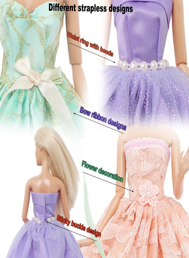 BJDBUS 17 Pcs Wedding Clothes and Accessories for 11.5 inch Doll Set, 3 Pcs Fashion Party Gown Dresses 14 pcs Shoes, Crowns, Necklaces, Handbag, Fairy Wands Accessories for Girl Doll Stuff - Image 3